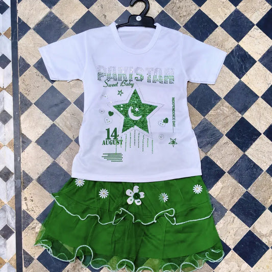 14 August 2 Pcs Girl's Fancy Embroidered Shirt And Skirt Set