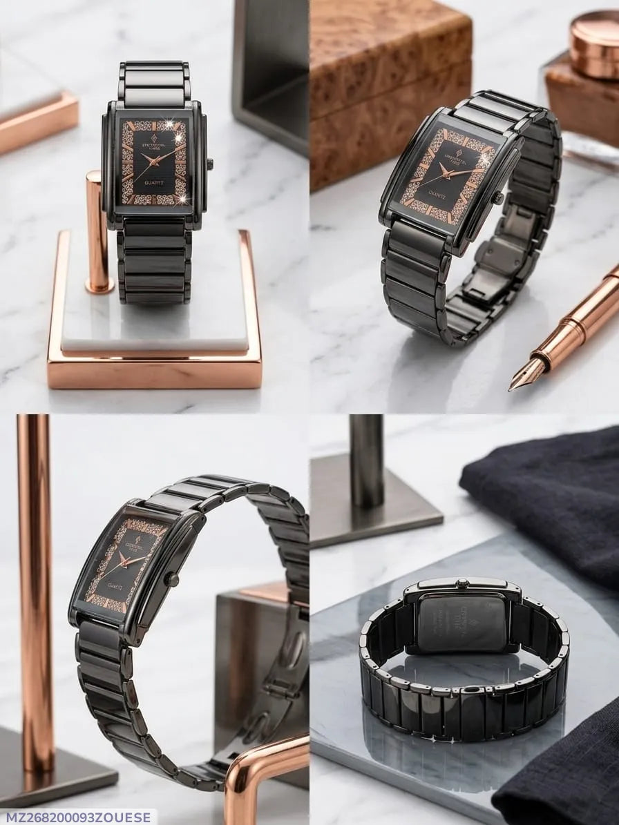 Men's Square Chain Strap Watch – Stylish Stainless Steel Analogue Watch