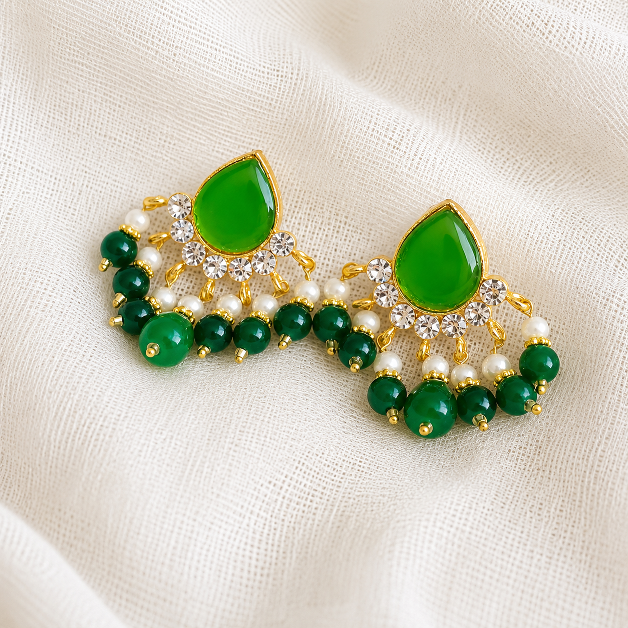 Gold Plated Green Stone Earrings for Women