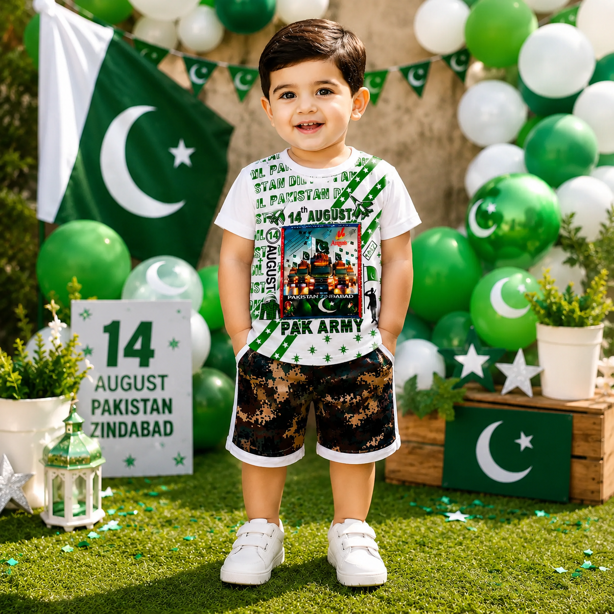 14 August 2 Pcs Boy's Lightning Shirt & Shorts Set – Cotton Lawn Outfit