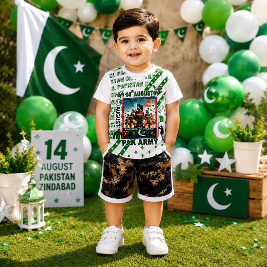 14 August 2 Pcs Boy's Lightning Shirt & Shorts Set – Cotton Lawn Outfit