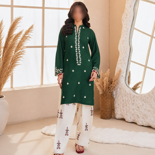 Green Embroidered Lawn Shirt & Cotton Trouser Set