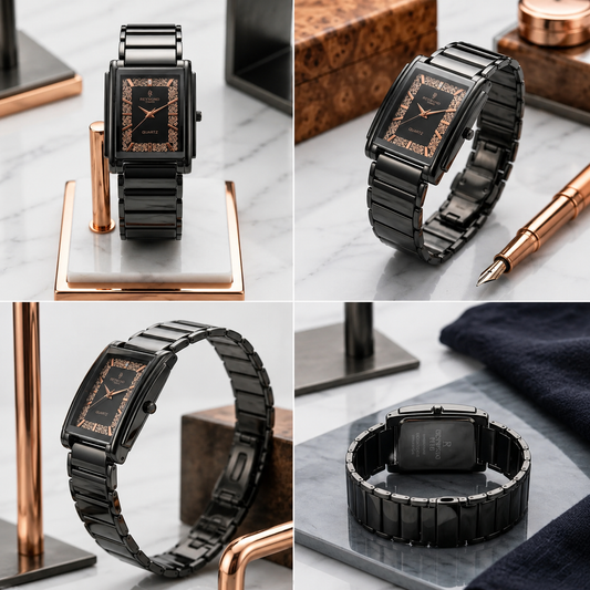 Men's Square Chain Strap Watch – Stylish Stainless Steel Analogue Watch