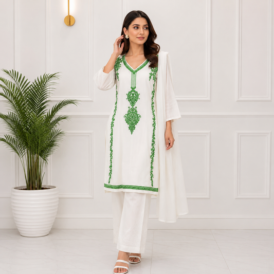 3 Pcs Women's Stitched Arabic Lawn Embroidered Suit Azadi Special