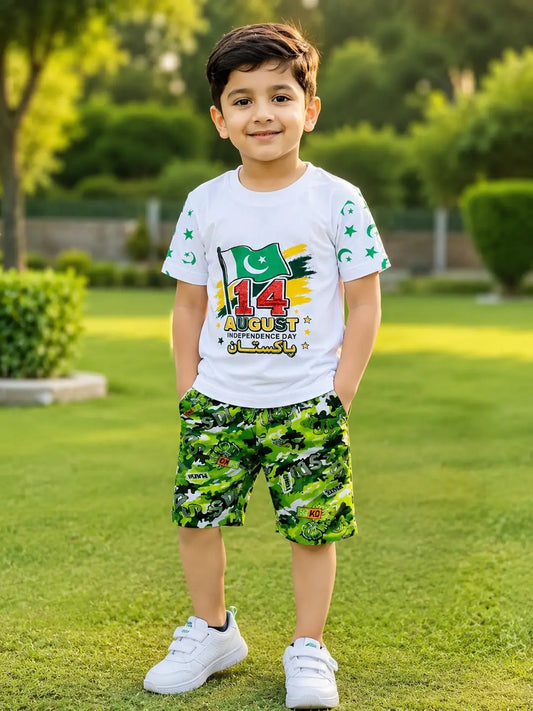 14 August Boy's Printed Shirt & Shorts Set