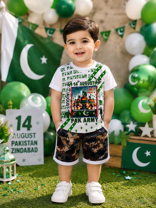 14 August 2 Pcs Boy's Lightning Shirt & Shorts Set – Cotton Lawn Outfit