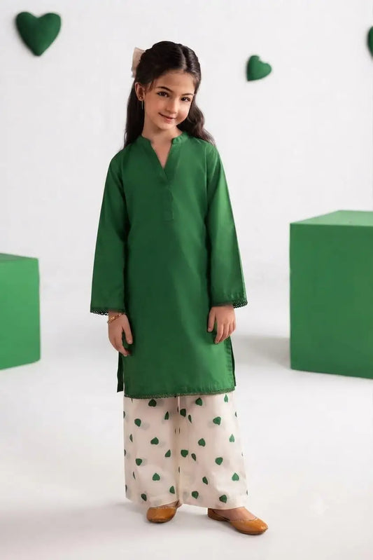 2 Pcs Girl's Cotton Embroidered Kurta And Pajama
