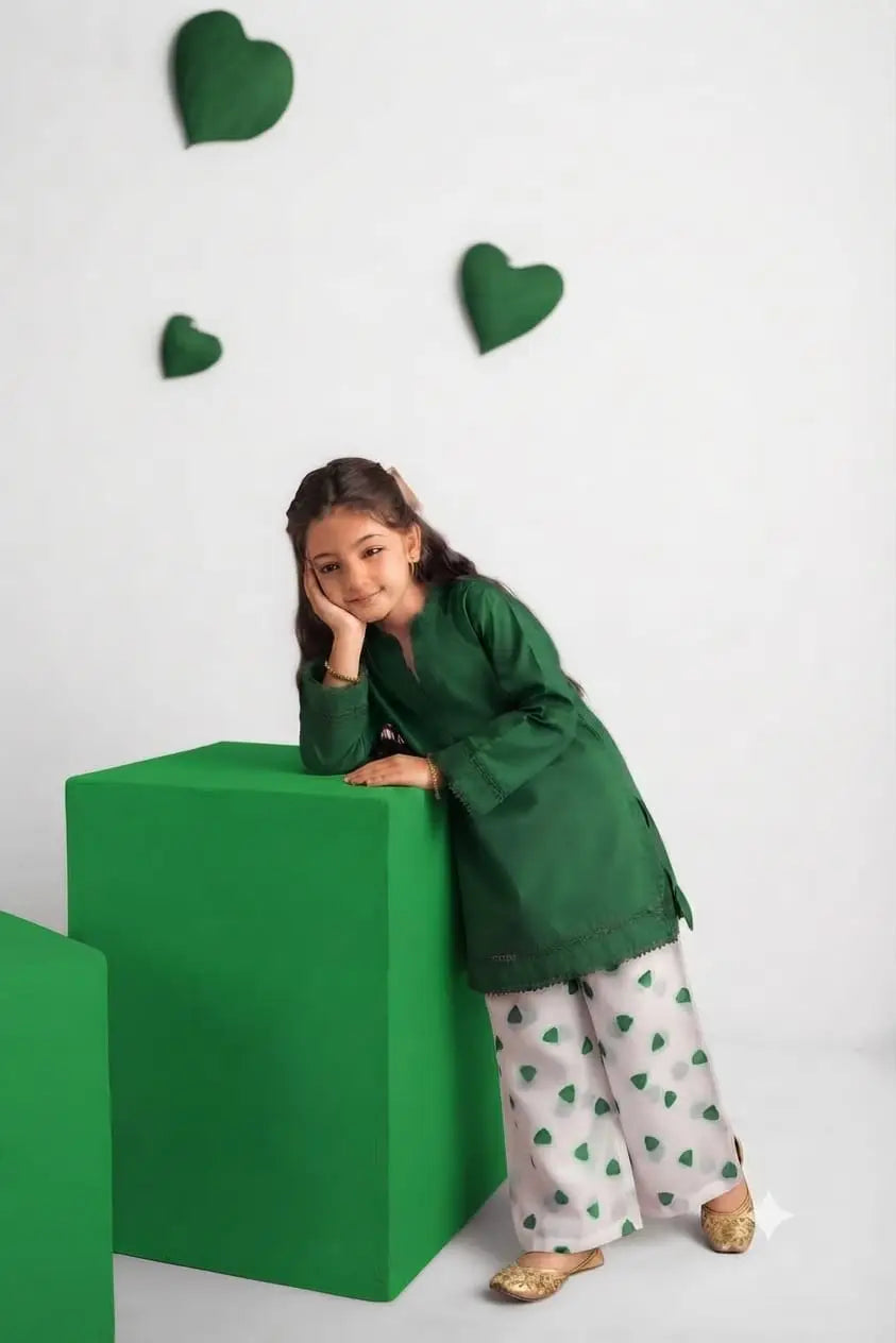 2 Pcs Girl's Cotton Embroidered Kurta And Pajama