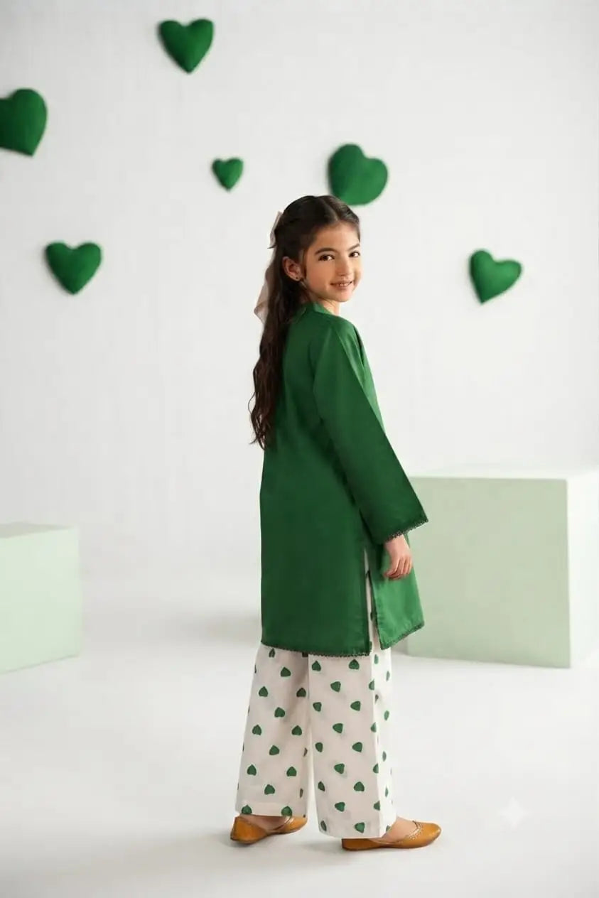2 Pcs Girl's Cotton Embroidered Kurta And Pajama