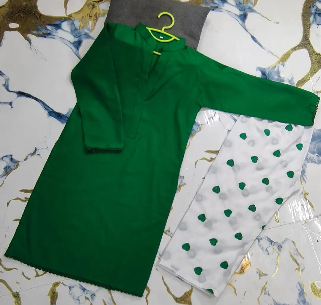 2 Pcs Girl's Cotton Embroidered Kurta And Pajama