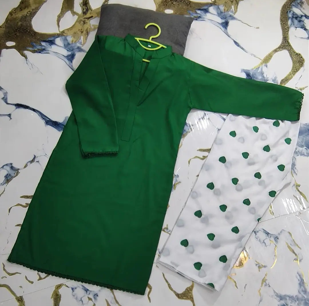 2 Pcs Girl's Cotton Embroidered Kurta And Pajama