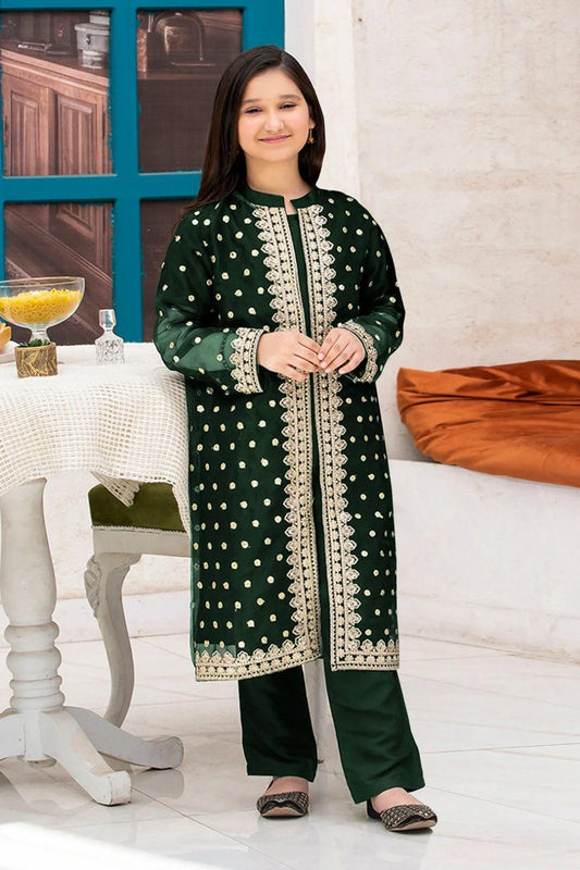 Green Shamoz Silk 3-Piece Suit for Girls 1-12 Years