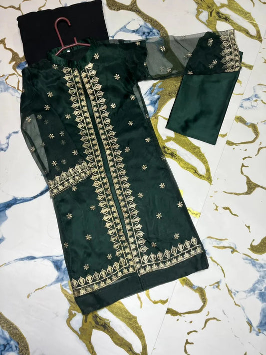Green Shamoz Silk 3-Piece Suit for Girls 1-12 Years