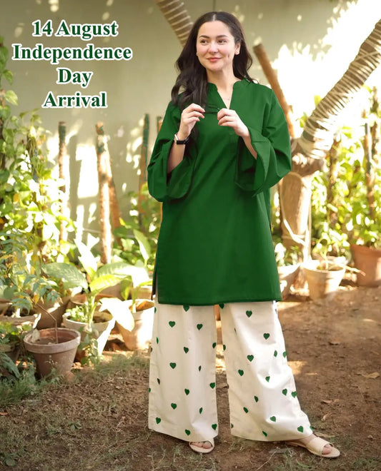 2 Pcs Women's Stitched Cotton Embroidered Shirt And Trouser