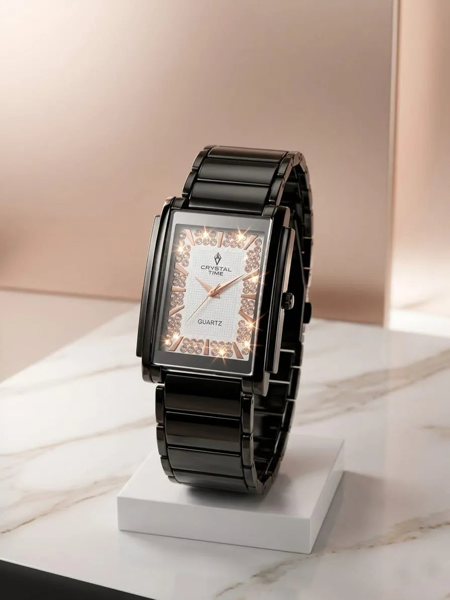 Men's Square Chain Strap Watch – Stylish Stainless Steel Analogue Watch