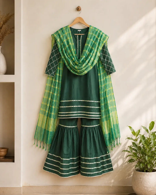 3 Pcs Girl's Lawn Embroidered Frock And Trouser Set