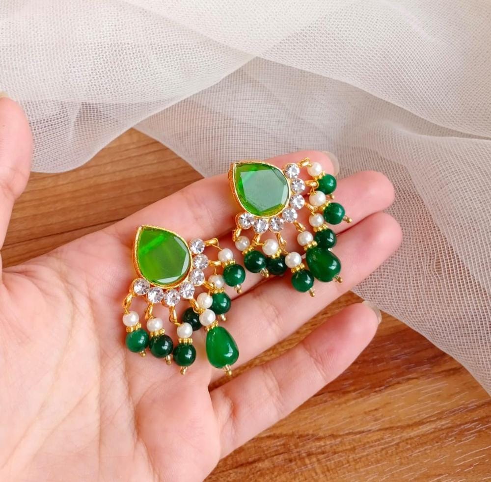 Gold Plated Green Stone Earrings for Women