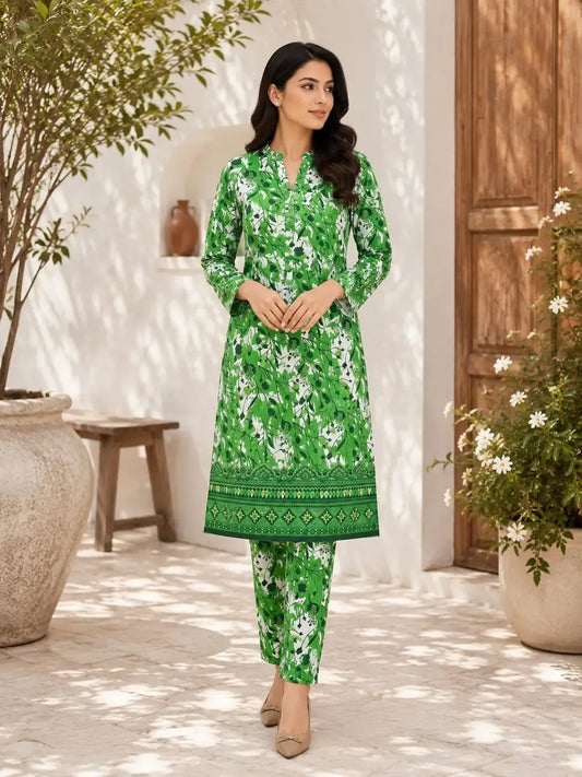 2 Pcs Women’s Unstitched Printed Lawn Suit – Elegant Summer Collection