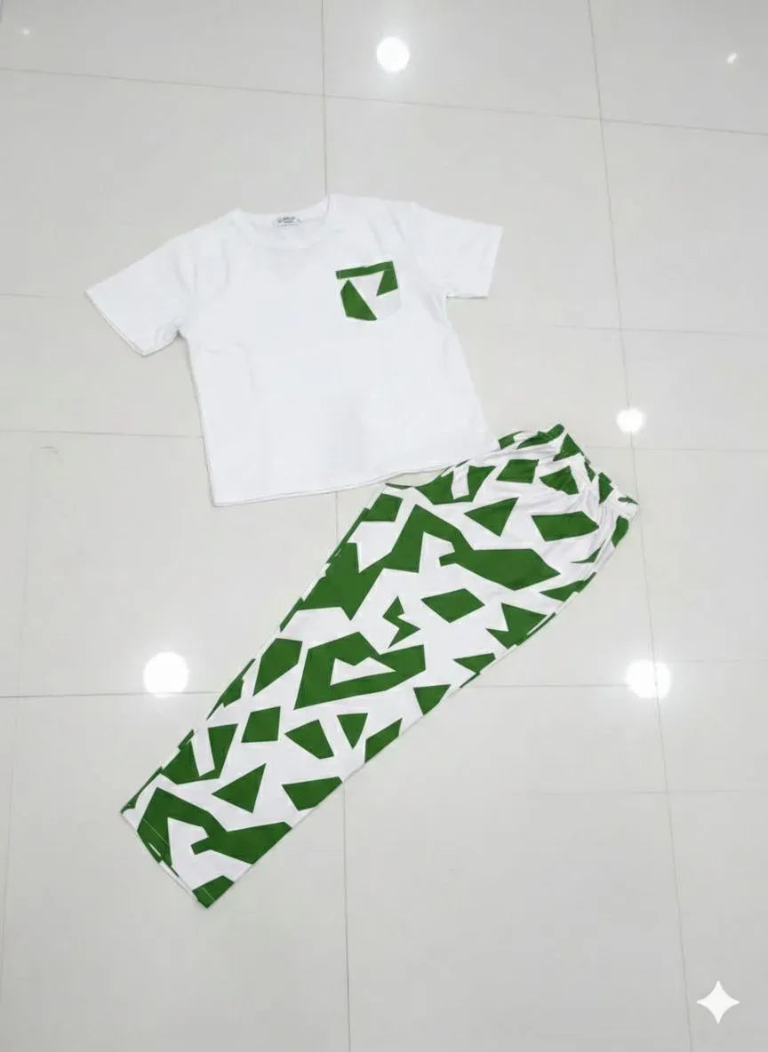 Women’s Green & White Printed Night Suit – Premium Dry Fit Polyester | M–XL
