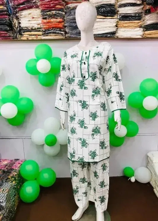 2 Pcs Women's Stitched Cotton Lawn Printed Shirt & Trouser Set Casual Summer Suit